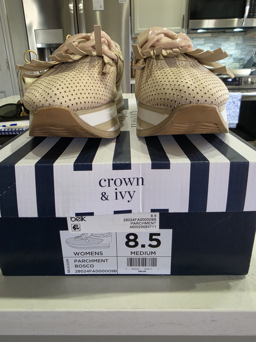 Crown & Ivy Parchment Perforated Casual Sneaker with Braided Accent